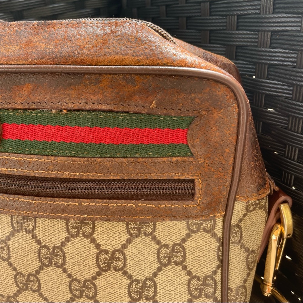 Gucci Vintage Purse 80s Supreme Monogram GG Crossbody Bag Brown Red Green - Picture 8 of 16
